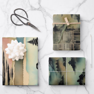 Traditioneel Japans landschap Verf ephemera No1 Inpakpapier Vel