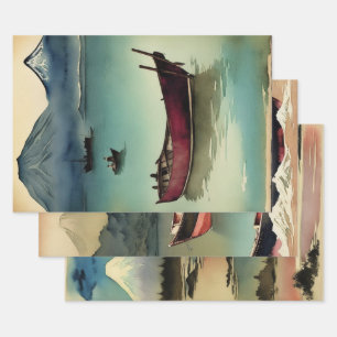 Traditioneel Japans landschap Verf ephemera No4 Inpakpapier Vel