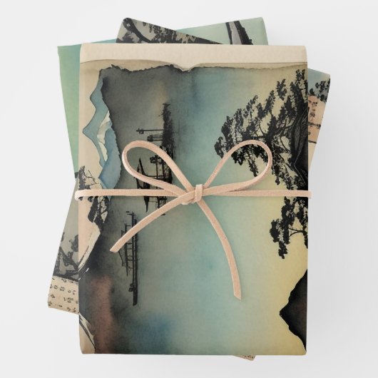 Traditioneel Japans landschap Verf ephemera nr. 12 Inpakpapier Vel (In situ)