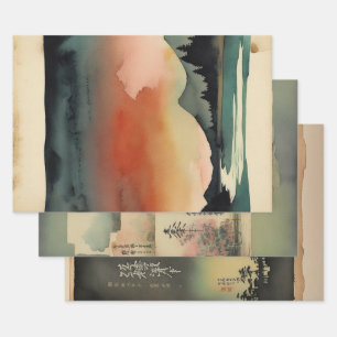 Traditioneel Japans landschap Verf ephemera nr. 5 Inpakpapier Vel