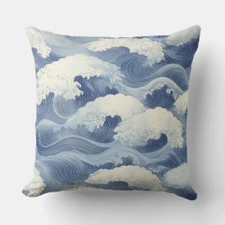 🌊 Traditioneel Japans teken van Blauwe Vagues 🌊 Kussen