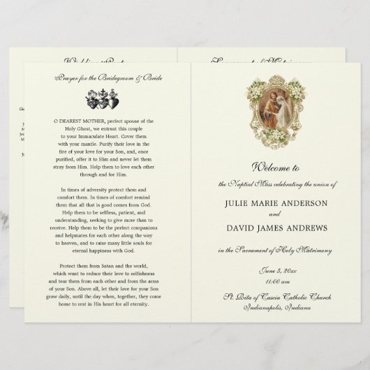 Traditioneel Katholiek Latijn Mis Huwelijk Program (Voorkant / Achterkant)