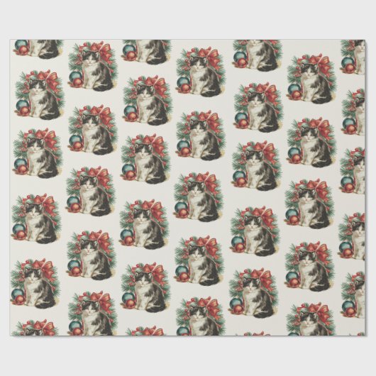 Traditioneel  kattenkerstpapier cadeaupapier (Vlak)