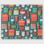 Traditioneel kerst elementen patroon cadeaupapier (Vlak)