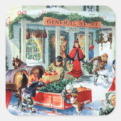 traditioneel kerstinkopen vierkante sticker (Voorkant)