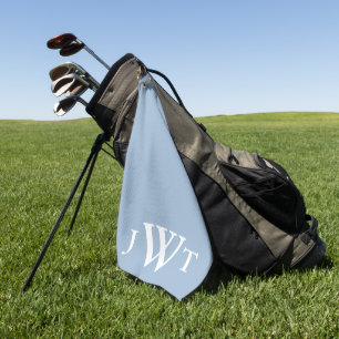 Traditioneel licht blauw en wit monogram golfhanddoek