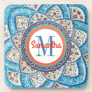 Traditioneel Marokkaans turquoise blauw monogram Bier Onderzetter