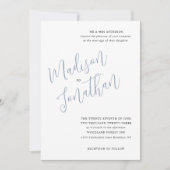 Traditioneel Modern Script Stoffig Blauw Bruiloft Kaart (Voorkant)