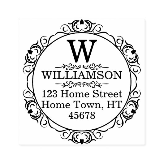 Traditioneel Monogram Cirkeladres retourzending Rubberstempel (Afrduk)