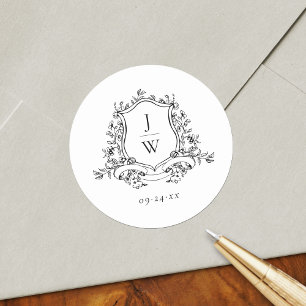 Traditioneel Monogram Wapen Bloemrijke Elegante Br Ronde Sticker