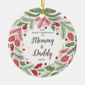Traditioneel onze eerste kerst als mama en papa keramisch ornament (Voorkant)