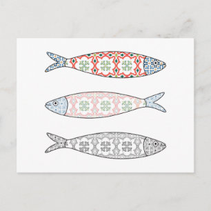 Traditioneel Portugees pictogram. sardines met kle Briefkaart