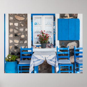 Traditioneel restaurant Oia Santorini Griekenland Poster