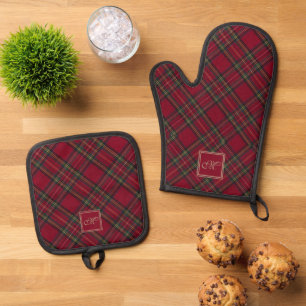 Traditioneel Rode Inverness Schotse Tartan Maatwer Ovenwant & Pannenlap Set