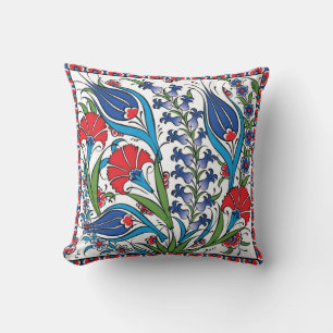 Traditioneel rood-blauw bloemmotief Turkse Ottomaa Kussen