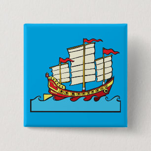 Traditioneel rood Chinees jonken schip op blauwe g Vierkante Button 5,1 Cm
