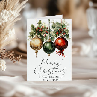 Traditioneel Rood Groen Goud Kerstbal Hulst Kerstm Kaart