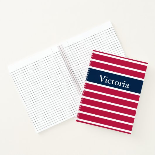 Traditioneel Rood Wit en Blauw Gestreept met Naam Notitieboek (Binnen)