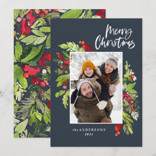 Traditioneel rustiek kerstblad foto feestdagenkaart