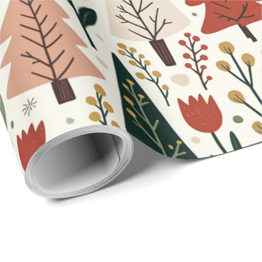 Traditioneel rustiek kerstboompatroon cadeaupapier (Rol Hoek)