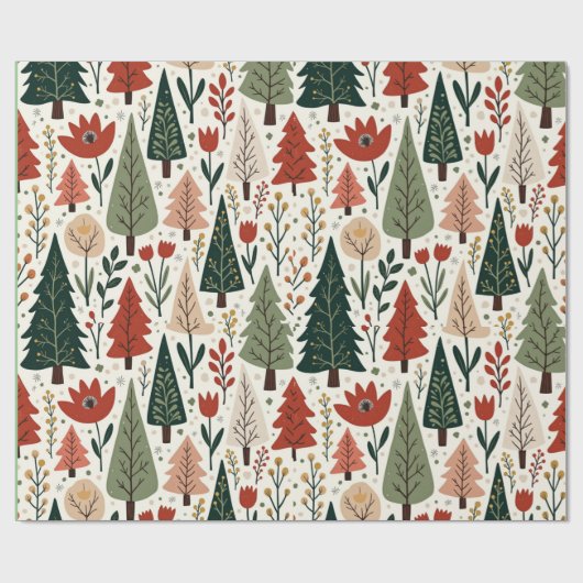 Traditioneel rustiek kerstboompatroon cadeaupapier (Vlak)