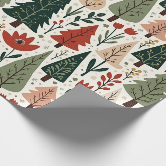 Traditioneel rustiek kerstboompatroon cadeaupapier (Hoek)