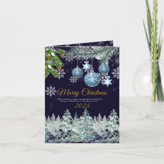 Traditioneel rustiek marineblauw Vrolijk Kerstfees Feestdagen Kaart (Voorkant)