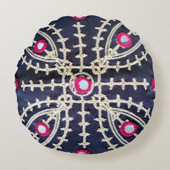 Traditioneel Sindhi / Balochi Design Sierkussen Rond Kussen (Voorkant)