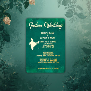 traditioneel smaragdgroen indiaas bestemmings echt folie uitnodiging