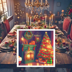 Traditioneel stijl kerstboom servet