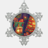 Traditioneel stijl kerstboom tin sneeuwvlok ornament (Voorkant)