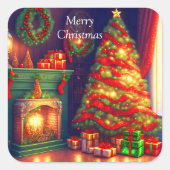 Traditioneel stijl kerstboom vierkante sticker (Voorkant)