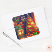 Traditioneel  stijl kerstboom vierkante sticker (Envelop)