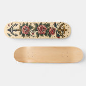 Traditioneel Tattoo ontwerp, anker, Rozen & zwaluw Skateboard (Horizontaal)
