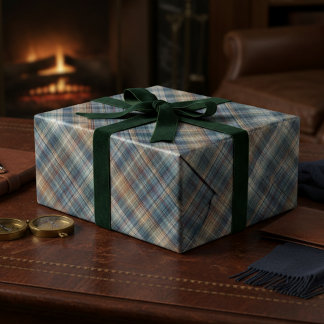 Traditioneel Teal Blauw Beige Taupe Bruin Tartan Cadeaupapier