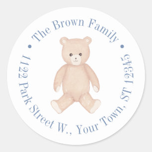 Traditioneel Teddybeer Babyshower Retouradres Ronde Sticker
