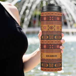 Traditioneel Terracotta Etnisch Stam Boho Patroon Thermosbeker