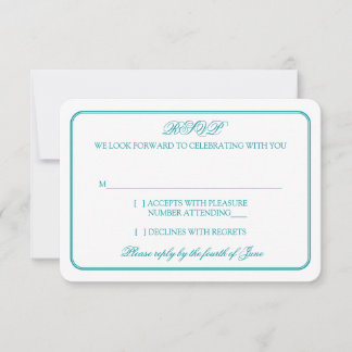 Traditioneel Turquoise en Witte Huwelijks RSVP Ant Kaartje