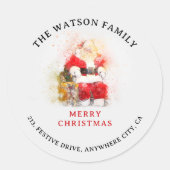 Traditioneel Waterverf Santa Claus Retouradres Ronde Sticker (Voorkant)