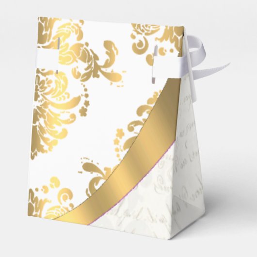 Traditioneel wit perkament en gouden damast bruilo bedankdoosjes (Achterkant)