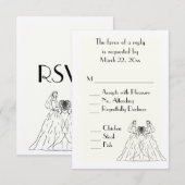 Traditioneel witte lesbische trouwmenu keuze RSVP (Voorkant / Achterkant)