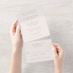 Traditionele Aardse Neutrale Elegante Trouw All In One Uitnodiging