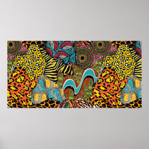 Traditionele afrikaanse weefsels en wilde dierenhu poster