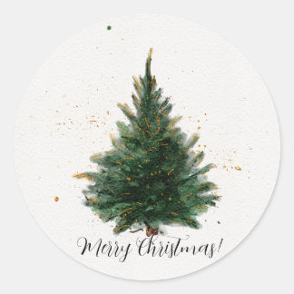 Traditionele Aquarel Kerstboom Ronde Sticker