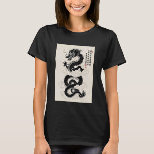 Traditionele Aziatische Draak Tekeninktstijl Chine T-shirt