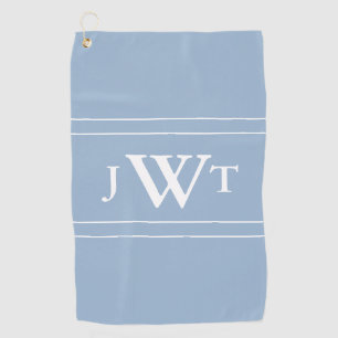 Traditionele Baby Blauw en Wit Monogram Golfhanddoek