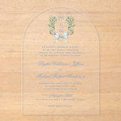 Traditionele bladkam w / boog | Monogram bruiloft Acryl Uitnodigingen (Voorkant)