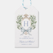 Traditionele bladkam w / boog | Monogram bruiloft Cadeaulabel (Voorkant)