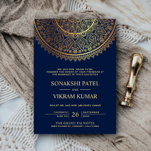 Traditionele Blauwe Gouden Mandala Indiase Bruilof Kaart