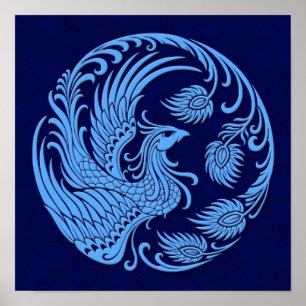 Traditionele blauwe Phoenix Cirkel Poster